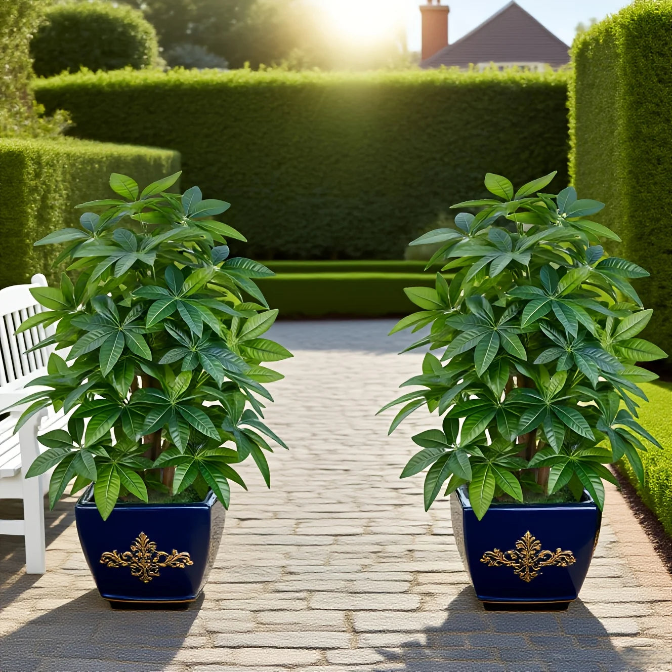1Pcs Realistic Large Green Plants Artificial Money Tree Palm for Outdoor Garden Weddings Parties Balcony Porch Yard Christmas