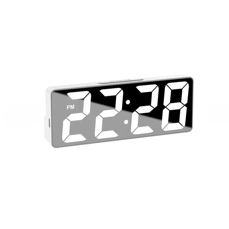 Digital Alarm Clock,Mirror Surface LED Electronic Clock,Adjustable Brightness, Snooze Model, 12/24H Display,Alarm Clock for Home