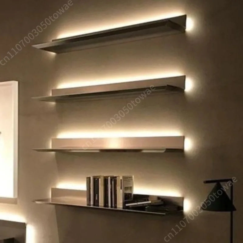 Custom Wall Shelves with LED Light, Modern Black Metal Display Shelves, Wall-Mounted Storage Shelves for the Living Room Bedroom