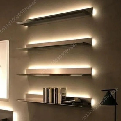 Custom Wall Shelves with LED Light, Modern Black Metal Display Shelves, Wall-Mounted Storage Shelves for the Living Room Bedroom