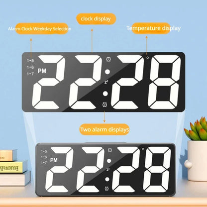 Digital Alarm Clock,Mirror Surface LED Electronic Clock,Adjustable Brightness, Snooze Model, 12/24H Display,Alarm Clock for Home