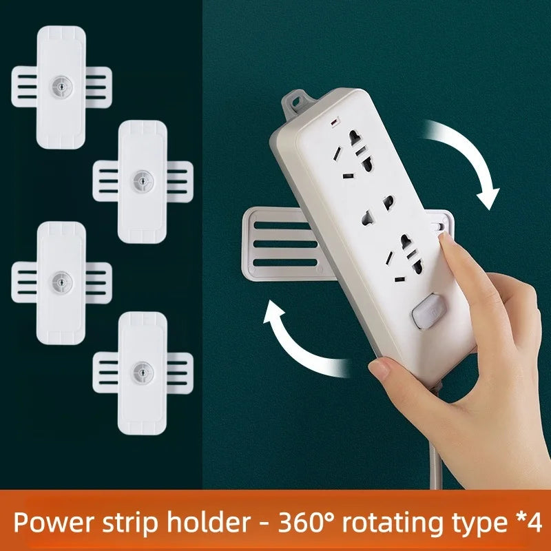 Wall-Mounted Holder Punch-Free Plug Fixer Self-Adhesive Socket Fixer Cable Power Strip Holder Cable Wire Organizer Rack