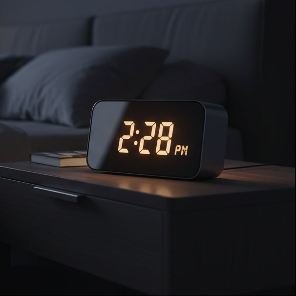 Digital Alarm Clock,Mirror Surface LED Electronic Clock,Adjustable Brightness, Snooze Model, 12/24H Display,Alarm Clock for Home