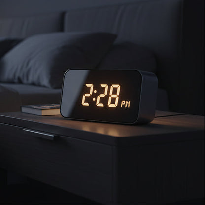 Digital Alarm Clock,Mirror Surface LED Electronic Clock,Adjustable Brightness, Snooze Model, 12/24H Display,Alarm Clock for Home