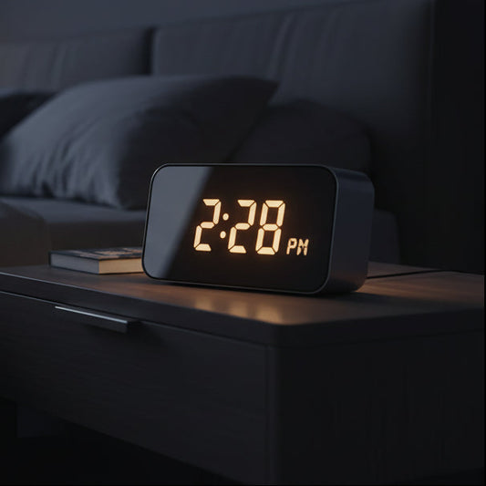 Digital Alarm Clock,Mirror Surface LED Electronic Clock,Adjustable Brightness, Snooze Model, 12/24H Display,Alarm Clock for Home