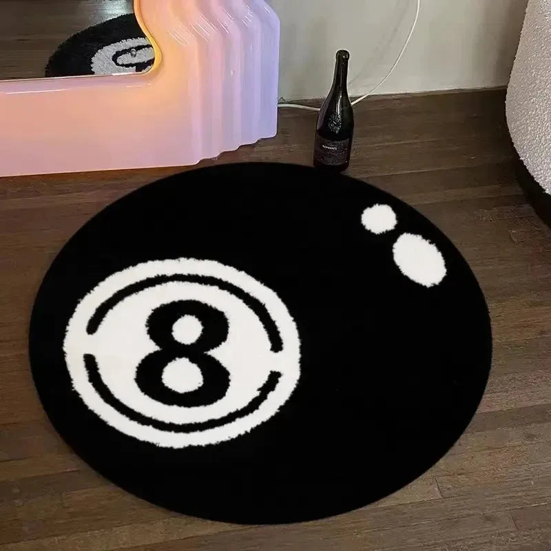 VIKAMA Black 8-Ball Pool round Plush Carpet, Anti-Slip Carpet, Living Room Sofa Cushion, Soft Bedroom Carpet for Home Decoration