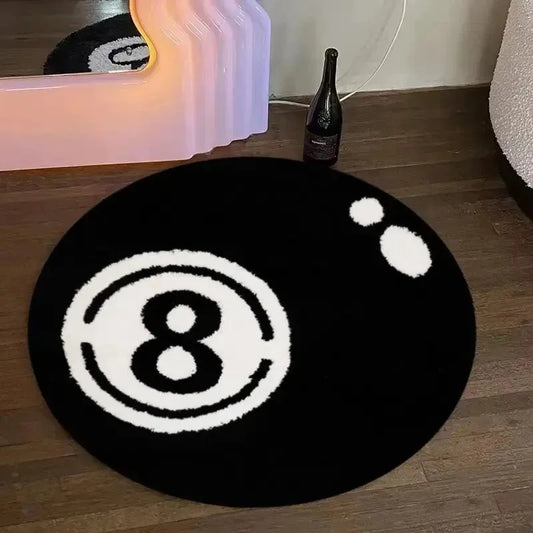VIKAMA Black 8-Ball Pool round Plush Carpet, Anti-Slip Carpet, Living Room Sofa Cushion, Soft Bedroom Carpet for Home Decoration