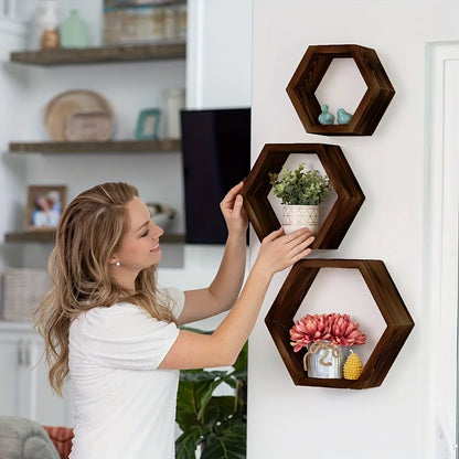 Hexagon Floating Wall Shelf, Hexagon Storage Rack - for Home Decoration Lovers - Perfect Gift - Suitable for Bathroom, Bedroom