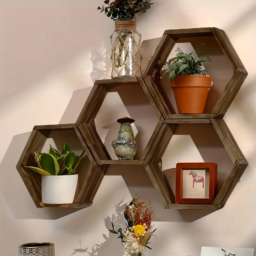 Hexagon Floating Wall Shelf, Hexagon Storage Rack - for Home Decoration Lovers - Perfect Gift - Suitable for Bathroom, Bedroom