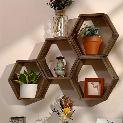 Hexagon Floating Wall Shelf, Hexagon Storage Rack - for Home Decoration Lovers - Perfect Gift - Suitable for Bathroom, Bedroom