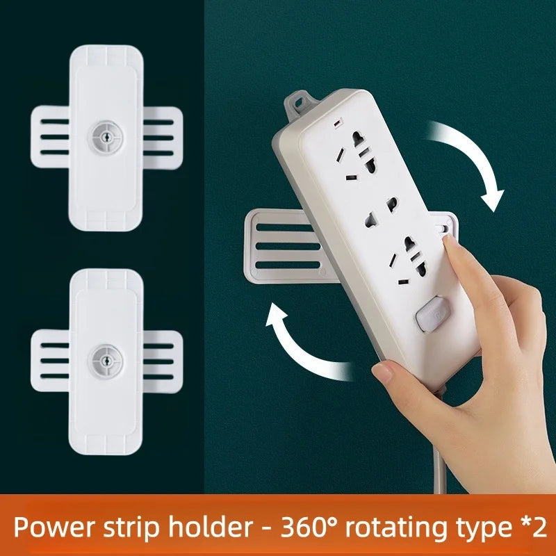 Wall-Mounted Holder Punch-Free Plug Fixer Self-Adhesive Socket Fixer Cable Power Strip Holder Cable Wire Organizer Rack