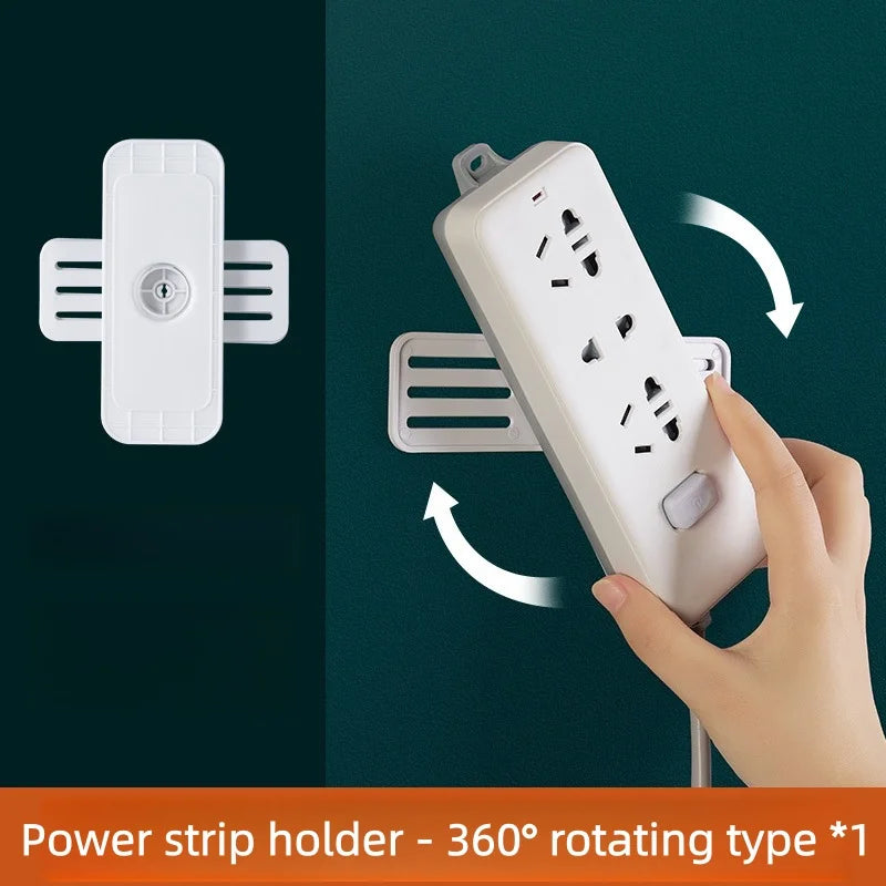 Wall-Mounted Holder Punch-Free Plug Fixer Self-Adhesive Socket Fixer Cable Power Strip Holder Cable Wire Organizer Rack
