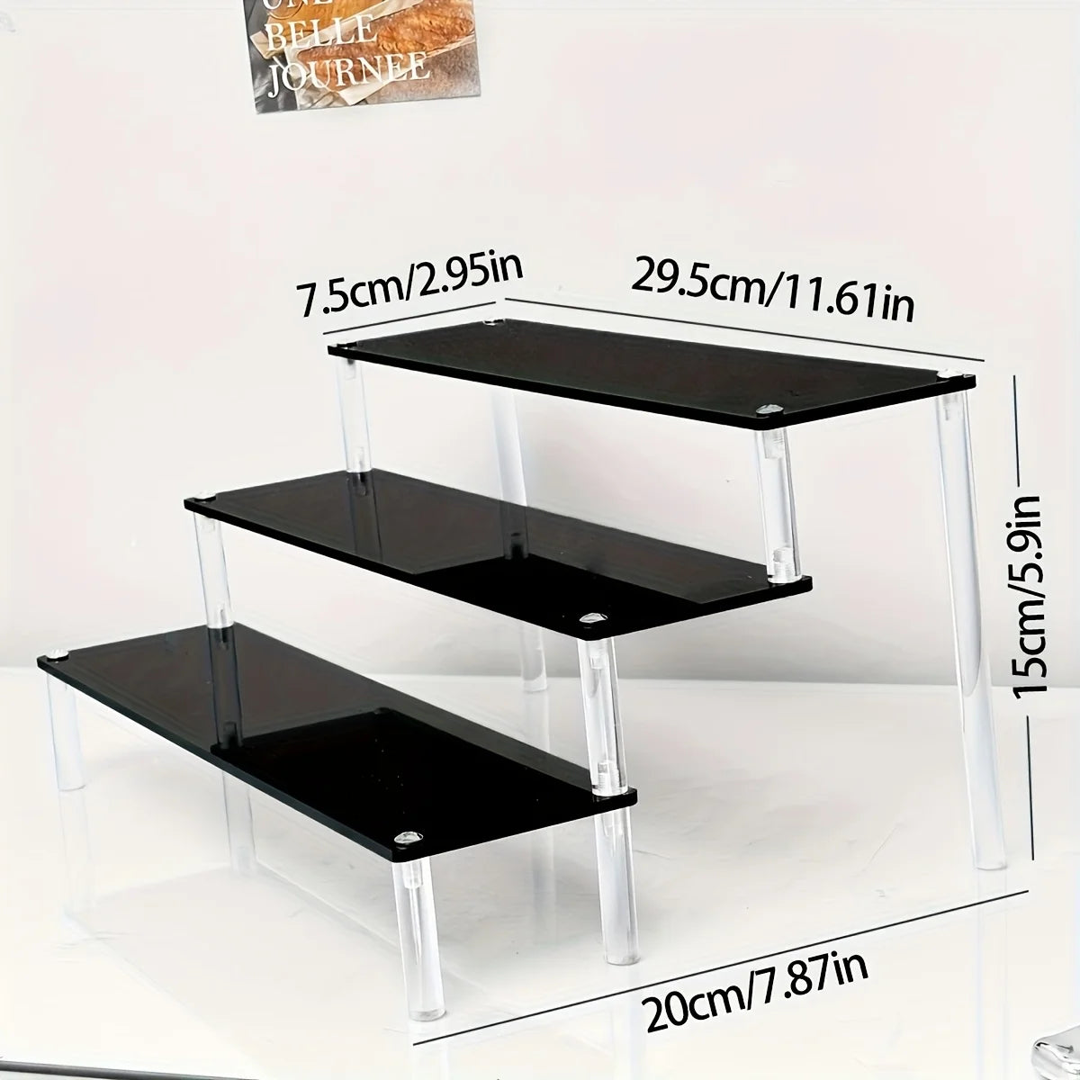 1Pc Multi-Functional Perfume Step Display Rack - Black/Transparent Acrylic Desktop Organizer for Cosmetics & Bracelets, Ideal Fo