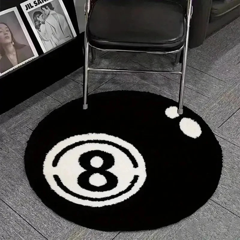 VIKAMA Black 8-Ball Pool round Plush Carpet, Anti-Slip Carpet, Living Room Sofa Cushion, Soft Bedroom Carpet for Home Decoration