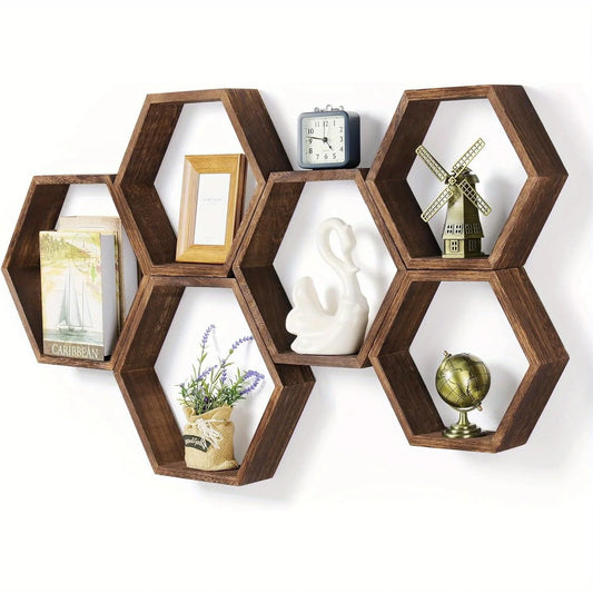 Hexagon Floating Wall Shelf, Hexagon Storage Rack - for Home Decoration Lovers - Perfect Gift - Suitable for Bathroom, Bedroom
