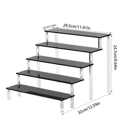 1Pc Multi-Functional Perfume Step Display Rack - Black/Transparent Acrylic Desktop Organizer for Cosmetics & Bracelets, Ideal Fo