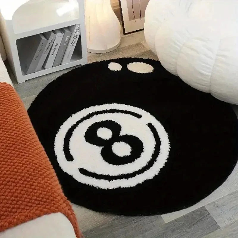 VIKAMA Black 8-Ball Pool round Plush Carpet, Anti-Slip Carpet, Living Room Sofa Cushion, Soft Bedroom Carpet for Home Decoration