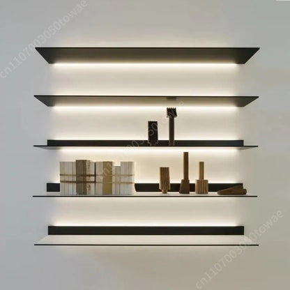 Custom Wall Shelves with LED Light, Modern Black Metal Display Shelves, Wall-Mounted Storage Shelves for the Living Room Bedroom