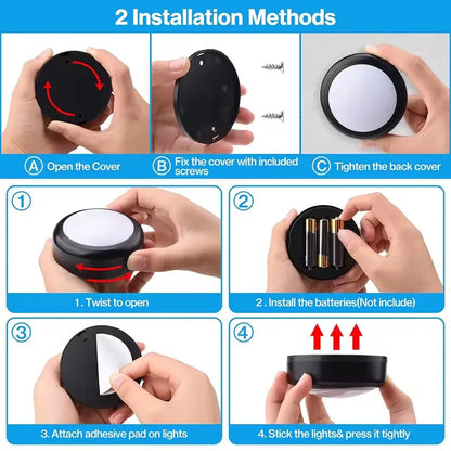 RGBW LED Puck Night Lights Remote Control Dimmable under Cabinet Light Battery Operated Wireless Push Lamp Kitchen Closet